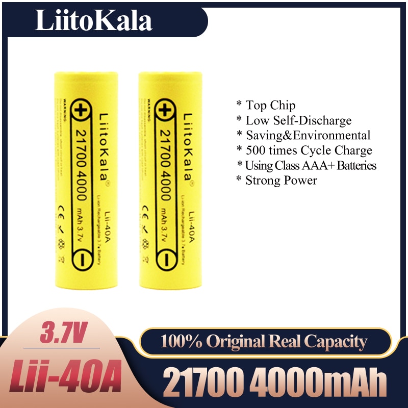 LiitoKala-Batería de Lii-40A de alta potencia, 21700, 4000mah, 3,7 V, 10C