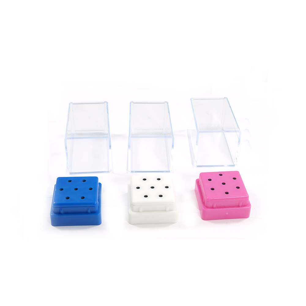 Nail 7 Gaten Slots Vierkante Plastic Nail Boor Hoofd Bits Display Opbergdoos Nail Boren Container Stand Display