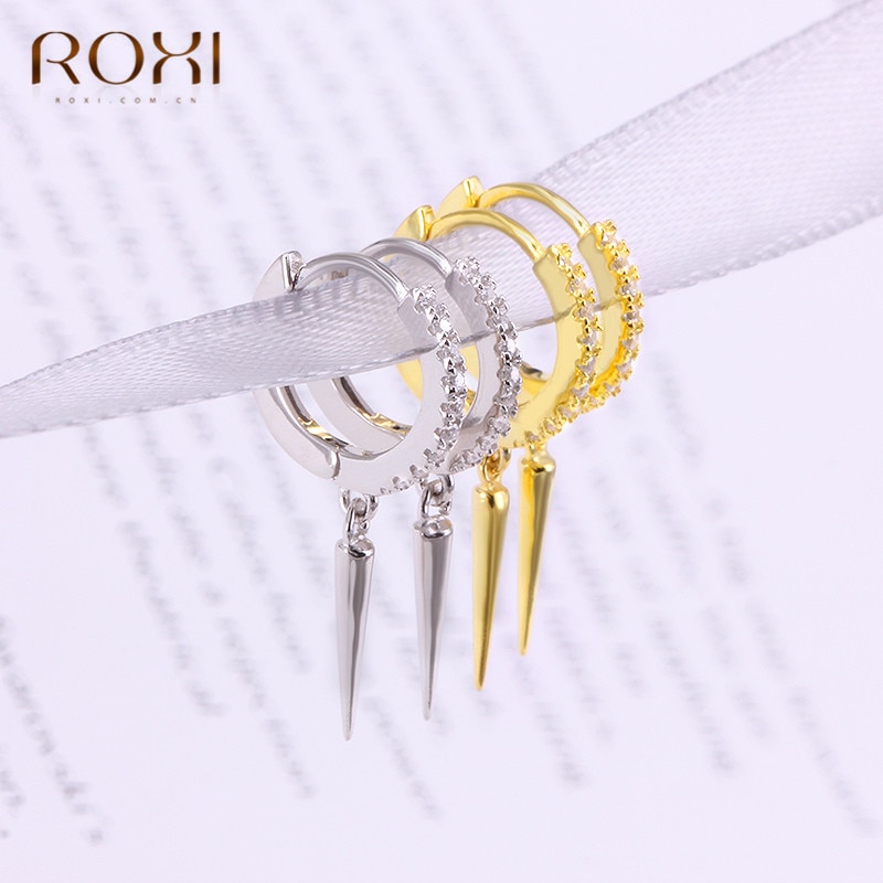 ROXI Punk Rivet Spike Pendant Round Cartilage 925 Sterling Silver Earrings for Women Jewelry Simple Geometric Earrings Brincos
