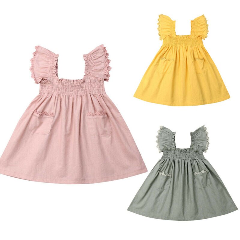 Cute Toddler Kid Baby Girl Clothes Ruffle Sleeve Dress Tutu Short Dress Sundress