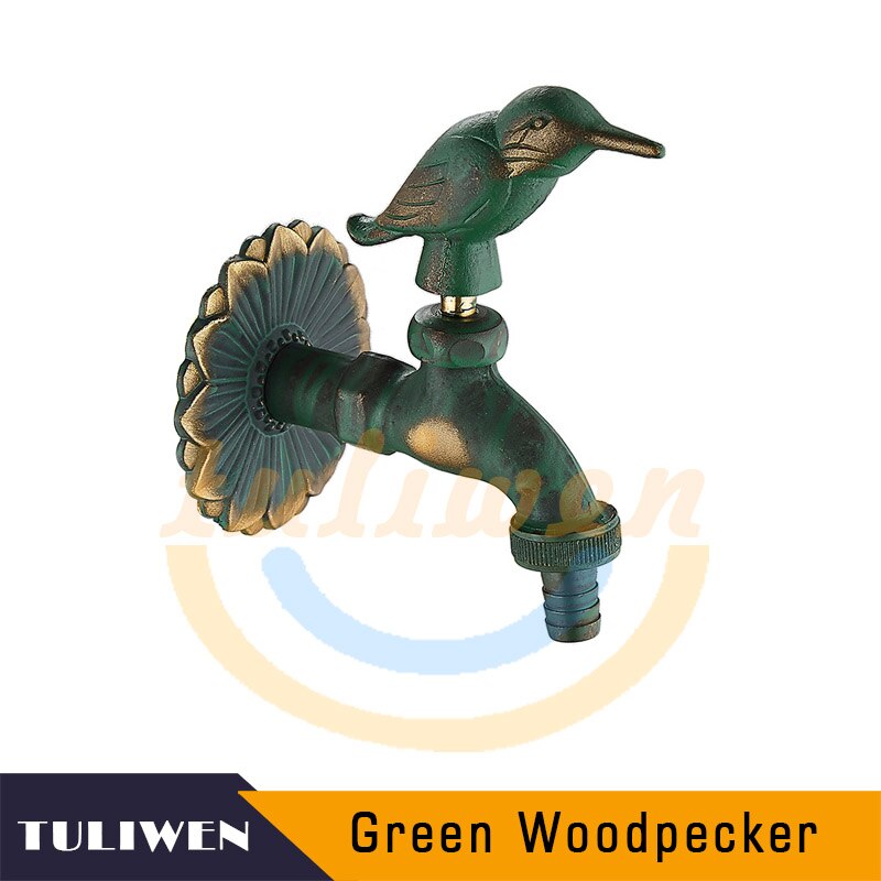 Decorative Antique Brass Garden Outdoor Faucet Cold Water Tap - With a Set of Brass Quick Connecter for 1/2&quot; Inches Hose: Woodpecker-G
