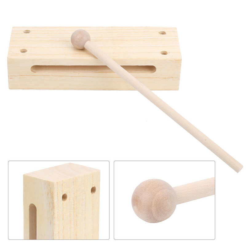 Wooden Percussion Block with Hammer for Kids Musical Education Rhythm Instrument