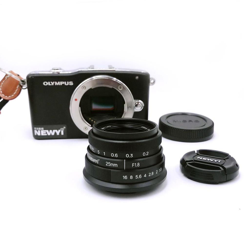 Newyi Metal negro Micro 4/3 M4/3 M43 montaje 25mm F1.8 lente para Olympus Panasonic