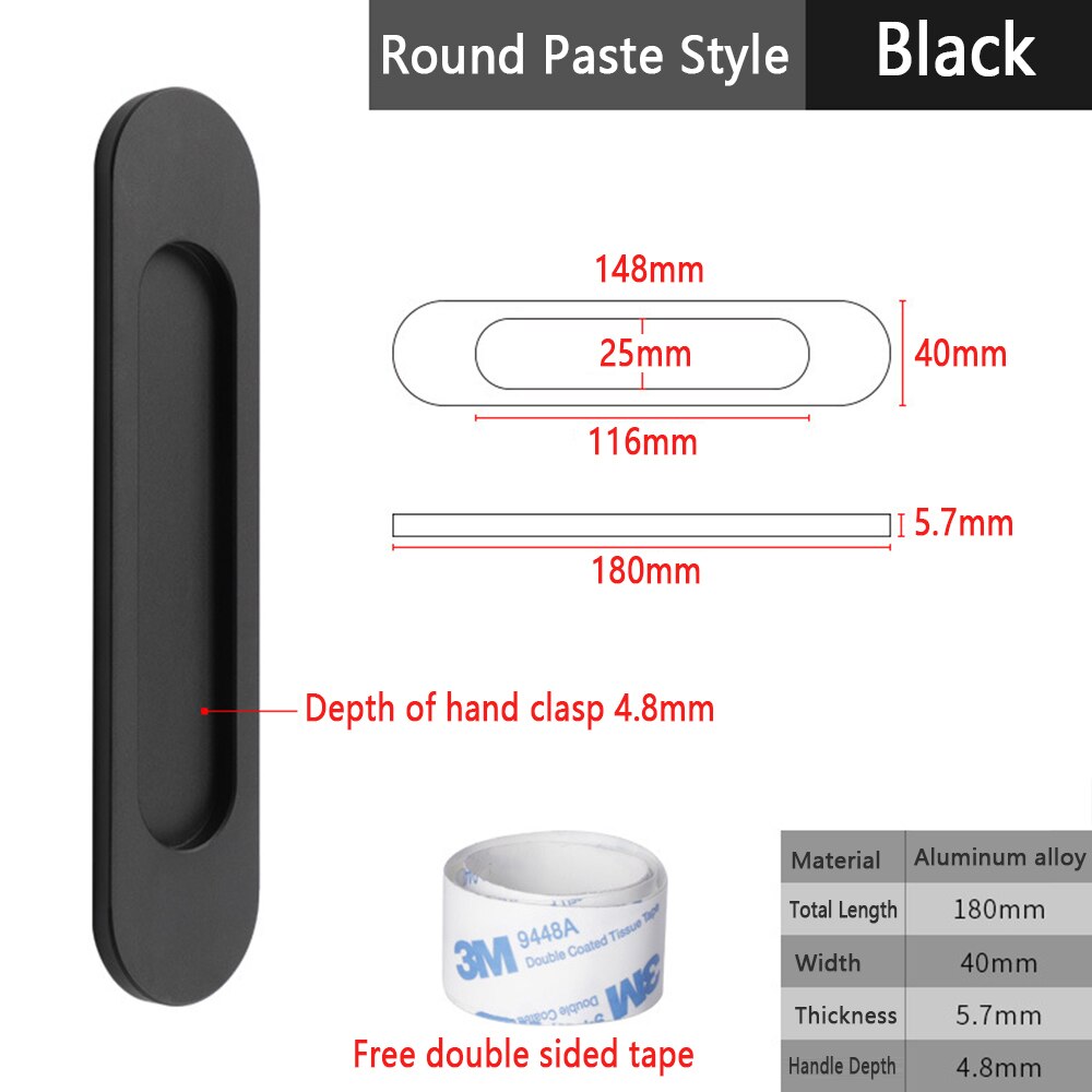 Onubao-manija de puerta corredera sin perforaciones, puerta de vidrio de almacén, manija deslizante de cocina, pasta adhesiva de doble cara