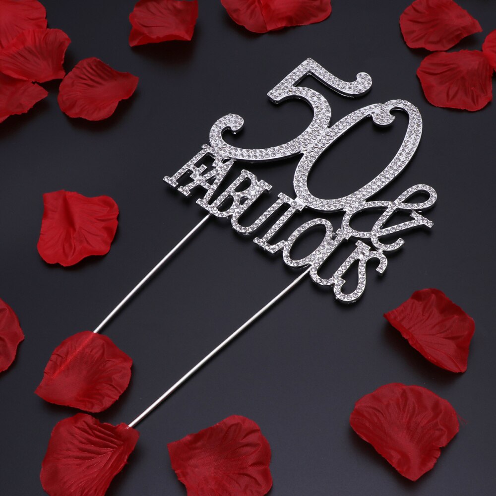 50 fabuloso pastel Topper para 50th de cumpleaños o aniversario de cristal adorno decorativo de diamantes de imitación para tarta para la suministros