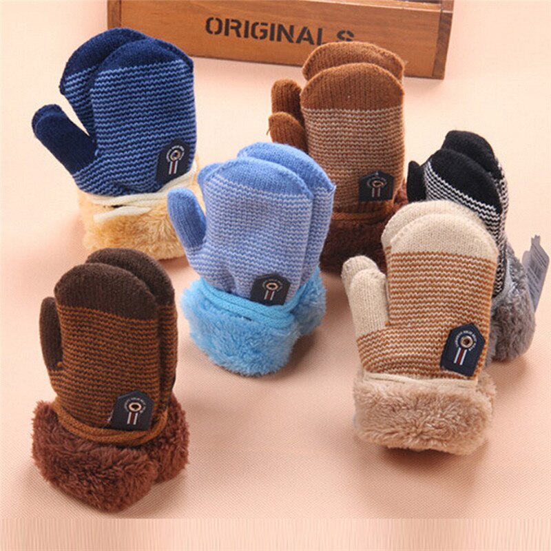 Winter Baby Boys Girls Gloves Kids Full Finger Mittens Warm Solid Acrylic Knitted Gloves For Children Toddler