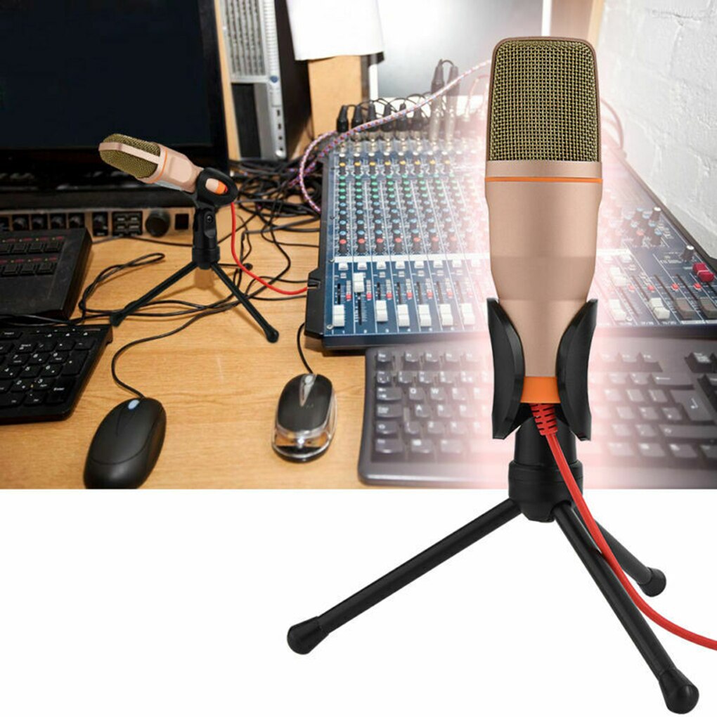 SF-666 Handheld Microphone 3.5mm Jack Wired Sound Stereo Mic With Stand Tripod For Desktop PC
