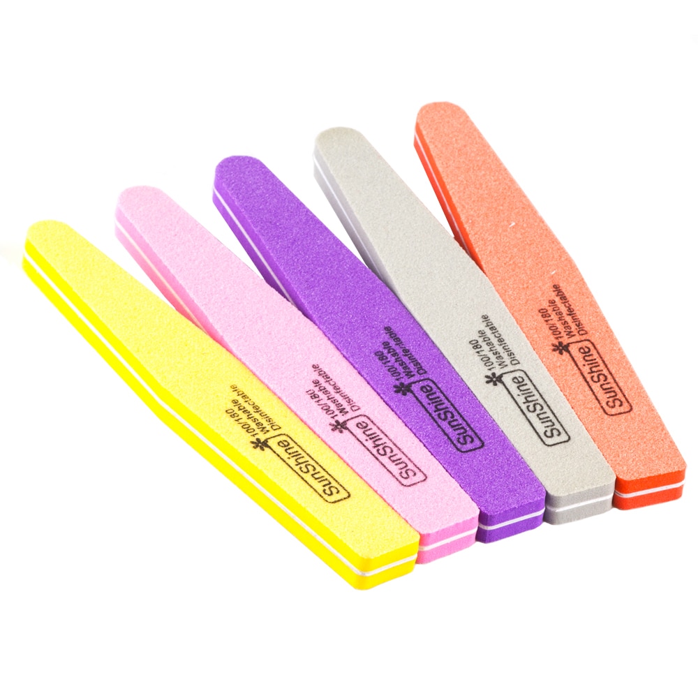 10 Stks/partij Nail File Buffer 100 /180 Grit Tweezijdige Nagelvijlen Set Wasbare Pedicure Manicure Tool Nail Gel polijsten Remover
