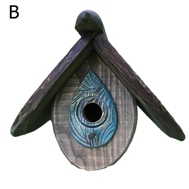 Hand Carved Wood Birdhouse Outdoor Hanging Birdhouse Ornament For Garden Courtyard Terrace Decoration: 2