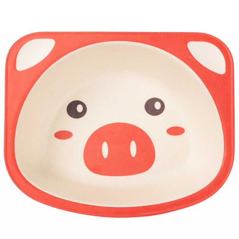 Baby Kids Natural Bamboo Fiber Bowls Cute Cartoon Animal Dishes Baby Feeding Tableware Children Infant Toddler Portable Plates: Pig