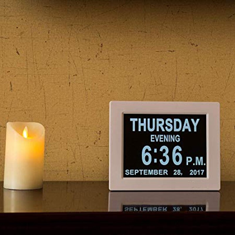 Digital Calendar Alarm Day Clock - with 8 inch Large Screen Display, Am Pm, 5 Alarm, for Extra Large Impaired Vision People,