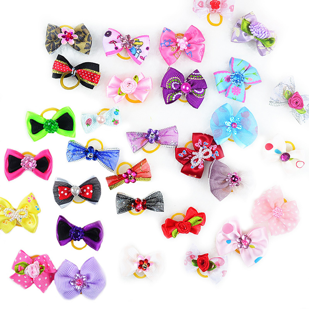 Cute Ribbon Puppy Medium Small Dog Hair Bows Random Colors Pet Hair Accessories Pearls Style Flower Pattern Dog Bows