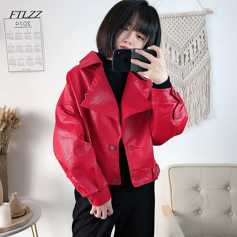 FTLZZ automne femmes veste en Faux cuir Vintage petit ami Style manteau manches chauve-souris moteur court PU vestes tenue pour cycliste