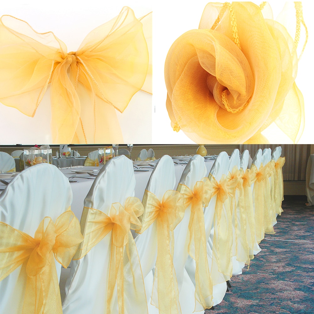 1Stck Organza Hochzeit Stühle Knoten Abdeckung Bogen Dekoration Stuhl Schärpen Bands Stuhl Gürtel Krawatten Für Hochzeiten Party Hotel Bankett Dekor