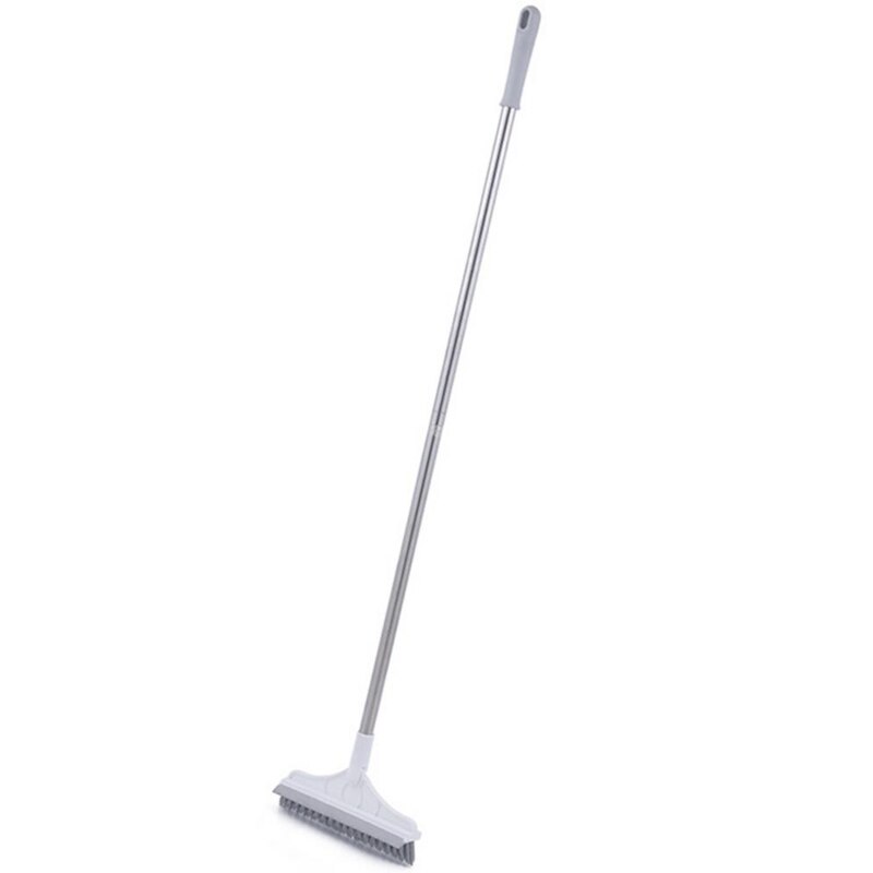 2 In 1 Floor Brush Scrub Brush With Adjustable Stainless Metal Long Handle Scrubber Detachable Stiff Bristles For Tile Cleaning: White