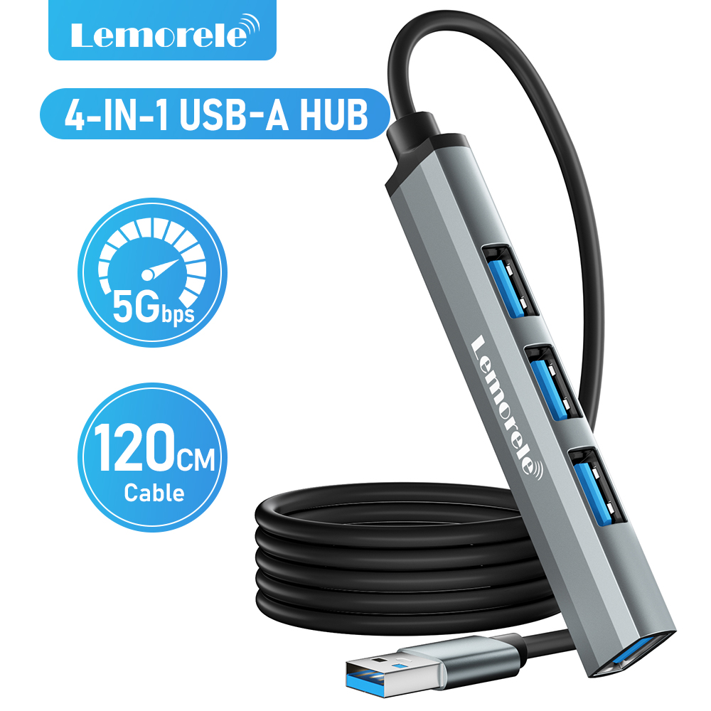 Lemorele 120cm 4Ports USB HUB OTG USB A 3.0 Adapter Multi Splitter Adapter Akcesoria do laptopów Xiaomi Lenovo Macbook Pro