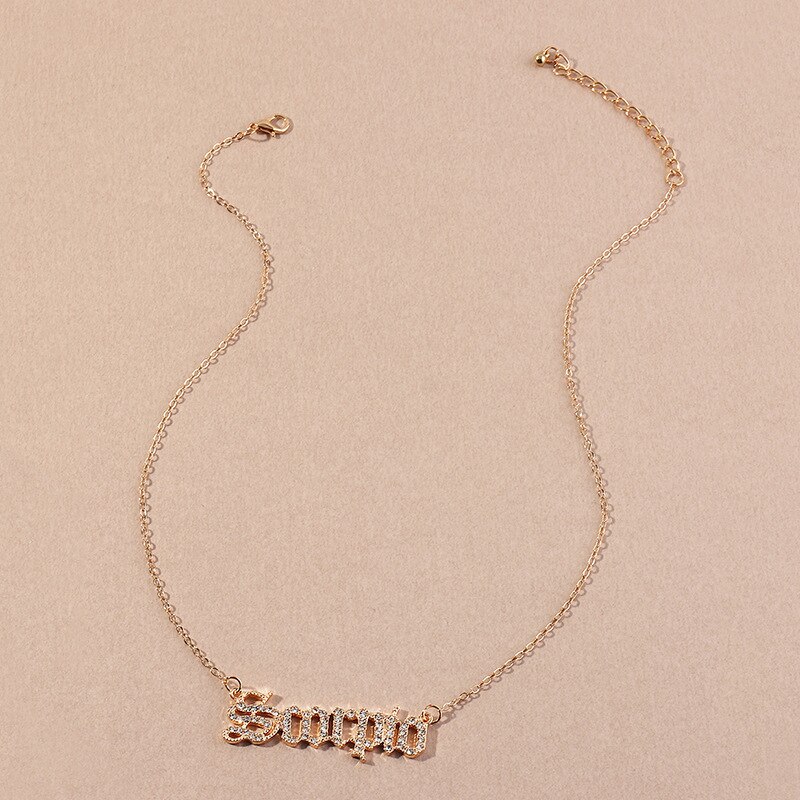 Donarsei-collar con constelaciones de diamantes de imitación para mujer, con letras clásicas en inglés, signo del zodiaco, de cumpleaños: Scorpio