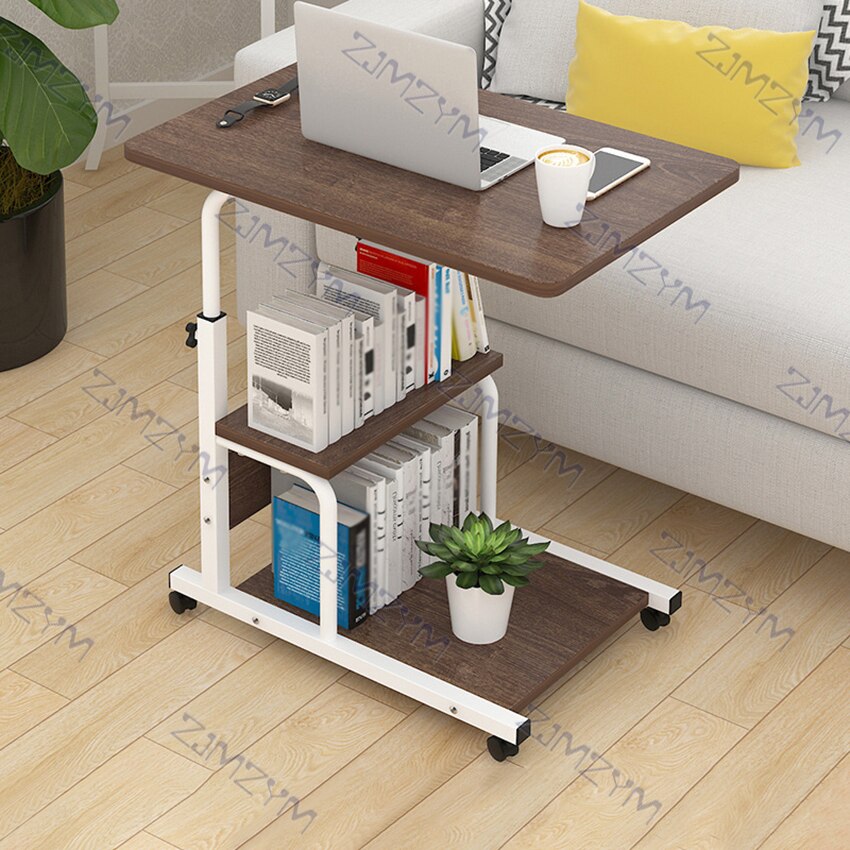 Bedside Lifting Computer Laptop Table Mobile Height Adjustable Wood+Steel Frame Simple Lazy Laptop Table Portable Stand Desk: oak color