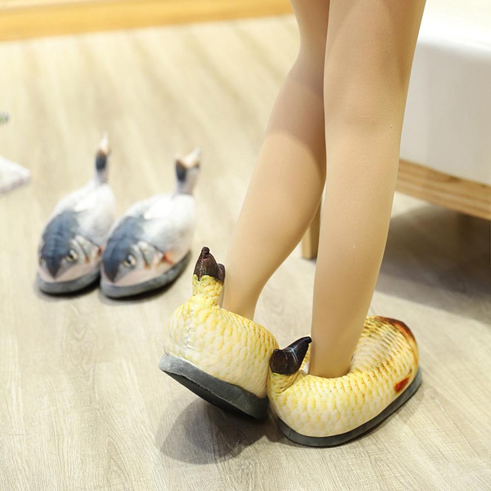 nuevas zapatillas de algodón de felpa innovadora simulación de forma de pez gato zapatillas calientes antideslizantes para uso interior en casa