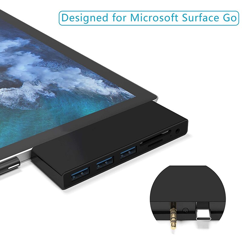 6-In-1 Usb C Oppervlak Go Usb Hub Adapter Dongle Met 3 Usb 3.0 Poorten, 3.5Mm O Jack, Sd/Tf Kaartlezer Voor Oppervlak Gaan