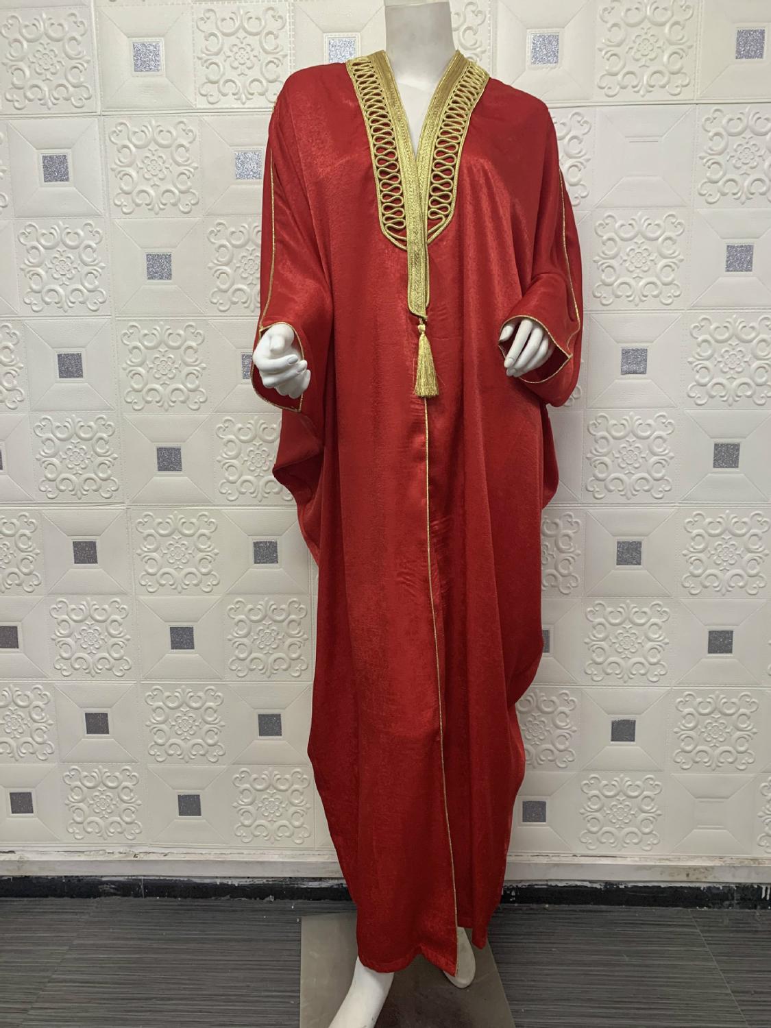 Vrouwen Dubai Open Voorzijde Bisht Abaya Moslim Lange Mouwen Kwastje Kimono Vesten Mantel Islam Midden-oosten Marokkaanse Caftan Party Gown: Rood