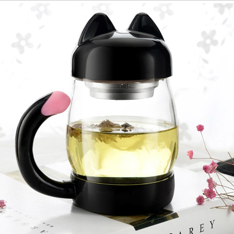 Portable Cute Cat Glass Personality Milk Mug,cup With Infuser Office Coffee Tumbler Breakfast Mugs,flower tea cup: 02