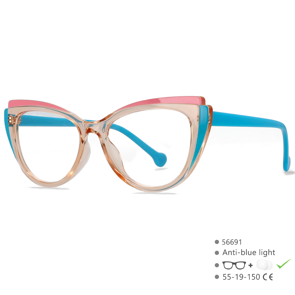 56691 Regenboog Optische Spektakel Frame Vrouwen Mode Gekleurd Wenkbrauw Frame Platte Spiegel Cat Eye Anti Blauwe Computerbril: GRIJS