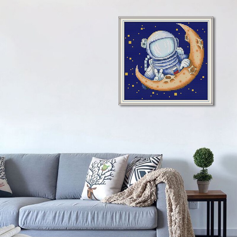 GG Moon Landing Counted Cross Stitch Patterns Joy Sunday 11CT 14CT Embroidery Sets Chinese Cross Stitch Kits for Home Decor