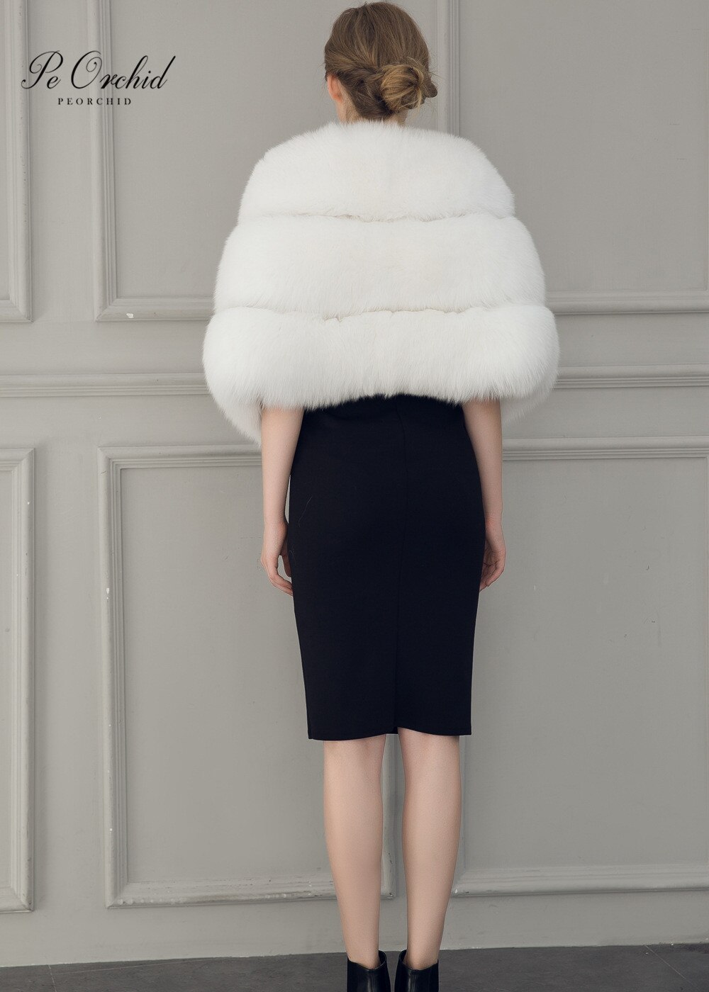 PEORCHID White Bridal Shawls And Wraps Faux Fur Winter Bridesmaid Wedding Capes Ladies Black Jackets Women Evening Coat Shrugs