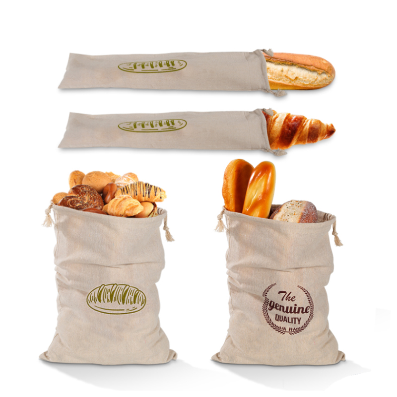 WEEDI 4 Pack Reusable Linen Bread Bag for Drawstring Fresh Keeping Eco Friendly Baguette Bread Bags Reusable Food Storage Bags: light yellow