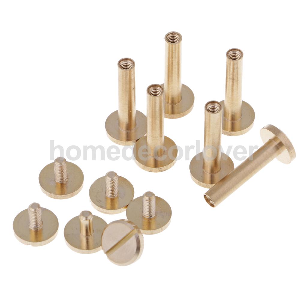 6 Sets Massief Messing Platte Ronde Kop Stud Screwback Leren Craft Chicago Schroeven: 20mm 