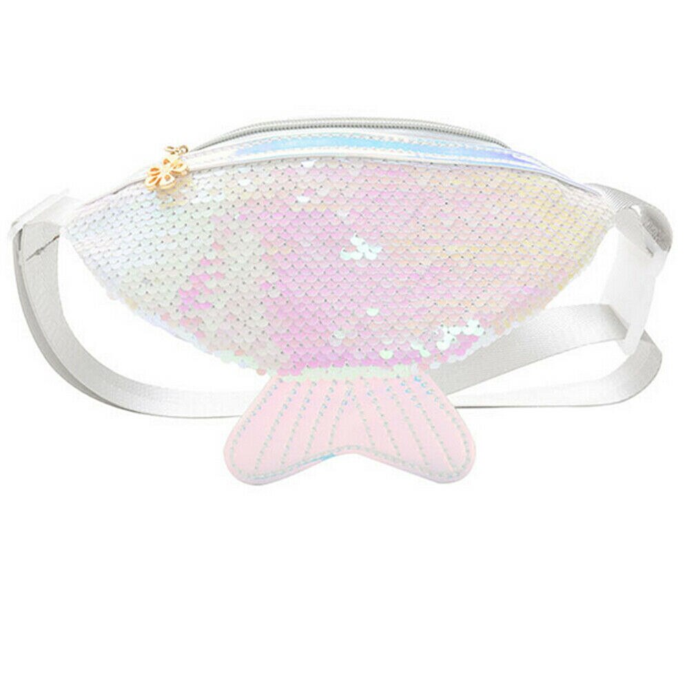 Neue Kinder Kinder Glitter Pailletten Taille Fanny-Pack Gürtel Tasche Reise Hüfte Bum Tasche Frauen Mädchen Kleine Geldbörse Brust Beutel: WHITE