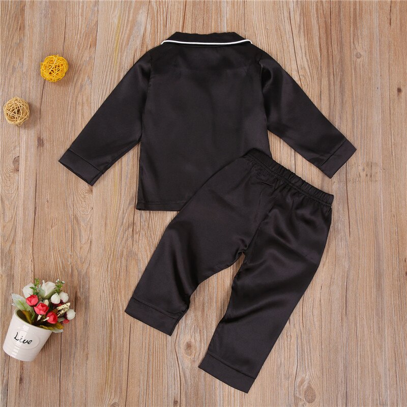 Een Persent Peuter Jongens Pyjama Sets Solid Lange Mouwen Single Breasted Pocket Tops Broek Pjs 1-7Y