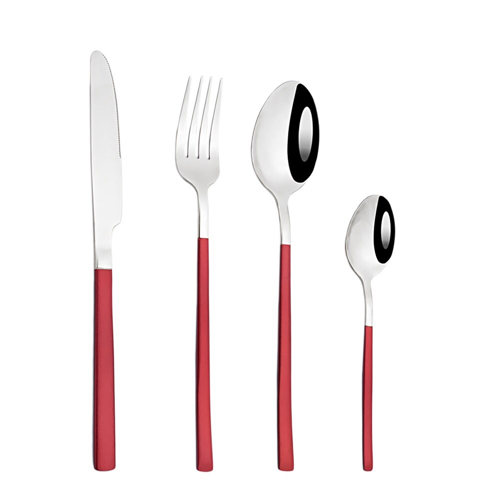 Couverts en acier inoxydable, vaisselle dorée, fourchette à Dessert, cuillère à café, service de table, cuisine, service de dîner complet: Red silver