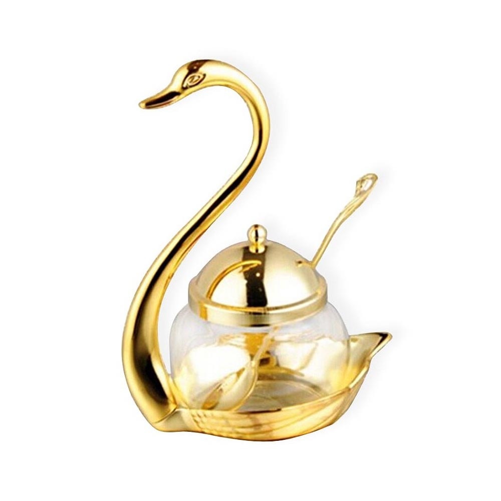 Swan aluminium krydder grytesett krydder beholder legering krydder glass krukke salt sukker bolle pepper kaffe arrangør: Gull