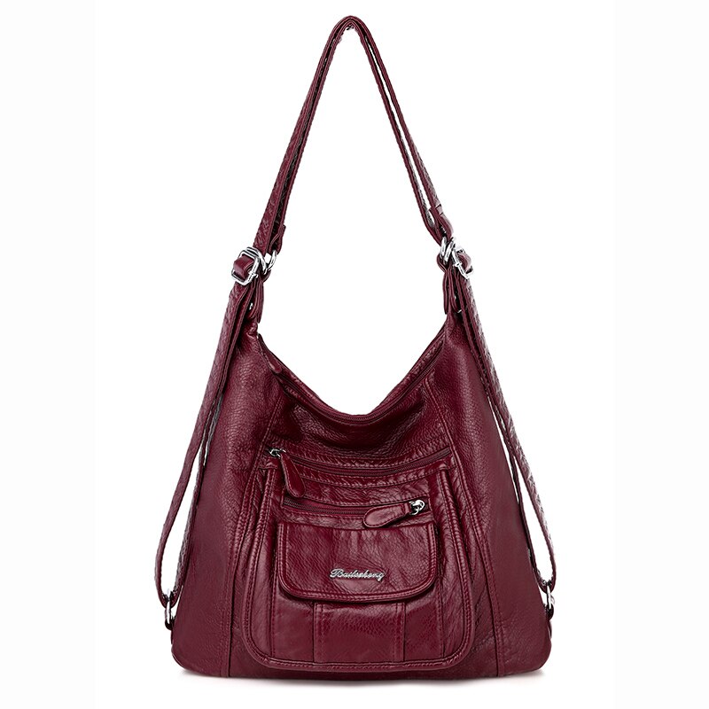 Sacs à main de luxe en cuir femmes sacs concepteur multifonction sacs à bandoulière pour les femmes voyage Sac à dos Mochila Feminina Sac: wine red