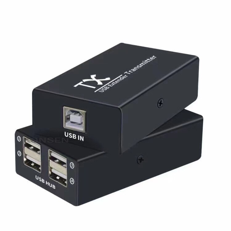120m usb extender 4 port usb 2.0 hub extender over  rj45 ethernet usb utp extension cat 5e/6 kabel usb 2.0 sender modtager: Au stik