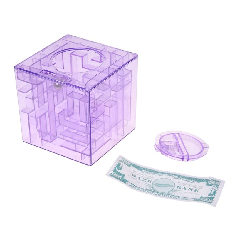 Plastic Cubic Money Maze Bank Saving Coin Collection Case Box 3D Puzzel (Paars)