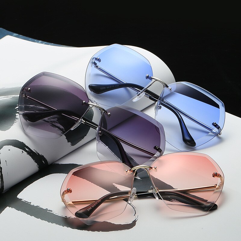 Vintage zonnebril met groot montuur, dames zonnebril zonder montuur, zonnebril met oceaanmotief, straatbrillen, oculos de sol, oculos de sol