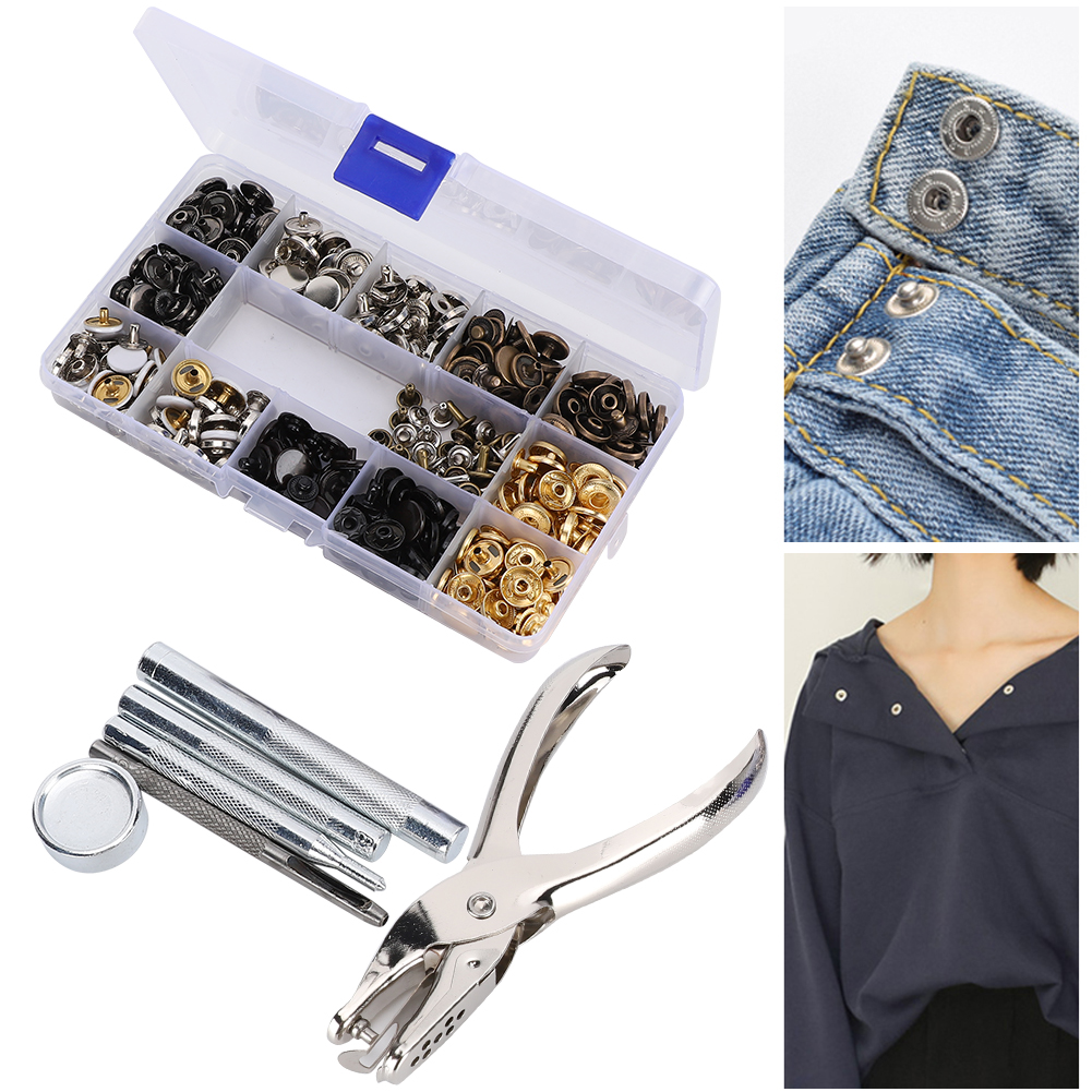 140 Set Punch Pliers + Rivet Buttons 12.5mm Metal Buttons Snap Fastener Installation Tools DIY Craft