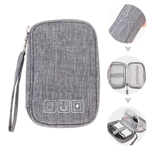 Men Portable Travel Accessory Cable Bag Multi-function Data Cable Charger Storage Bags Digital USB Electronic Gadget Organizer: Gray