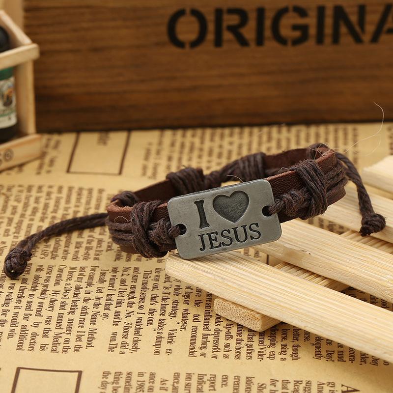 Retro Pu Lederen Armband Handgemaakte Sieraden Jesus Accessoires: 4