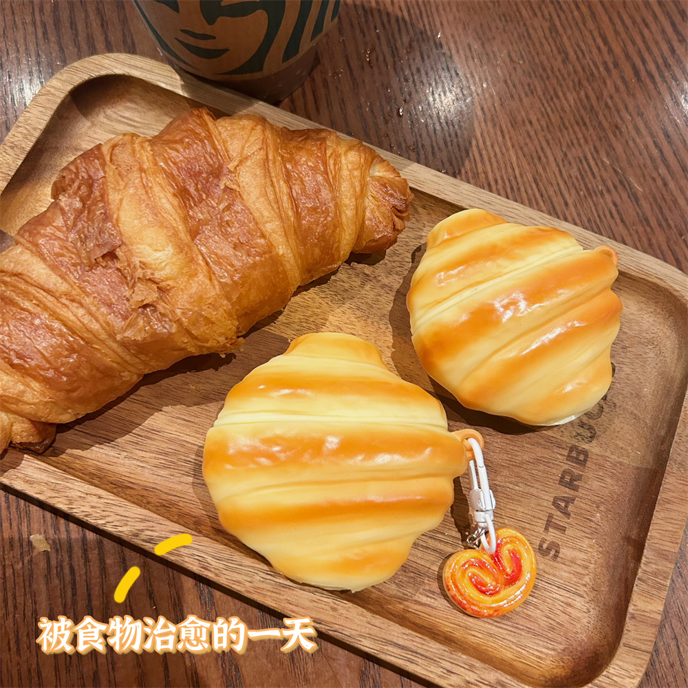 Für Apple AirPods 1 2 3 4 Pro 2 Hülle 3D Croissant Silikon Kopfhörer Schutzhülle mit Anhänger Kopfhörerhülle
