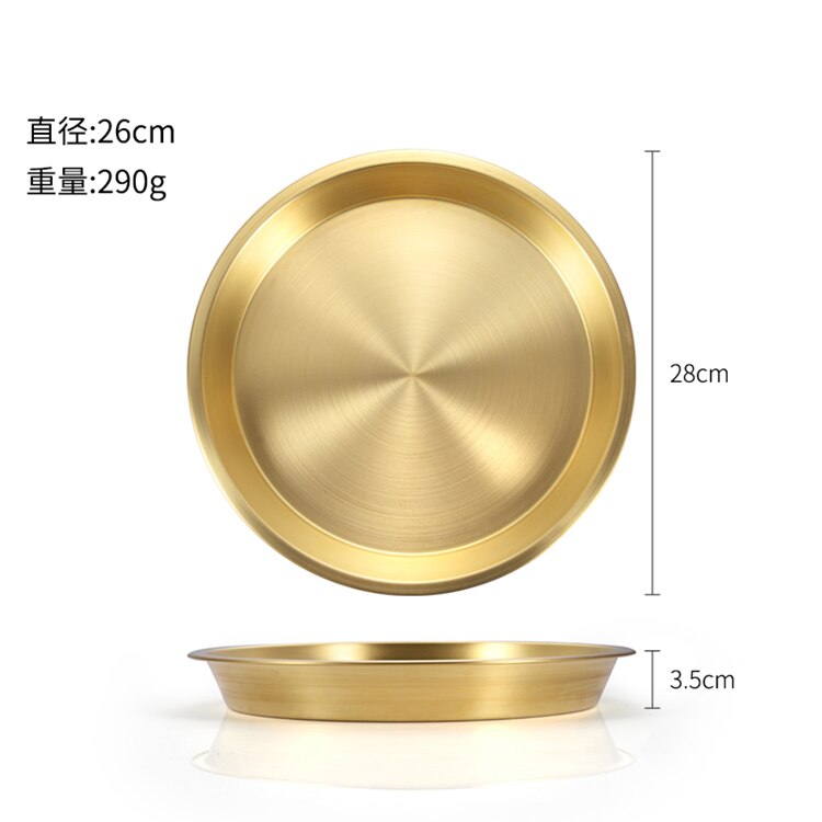 Thicken Brass Round Plate Cake Dessert Metal Plate Fruit Dish Home Steamed Fish Yellow Bronze Kitchen Supplies Dinner Plates: 26cm