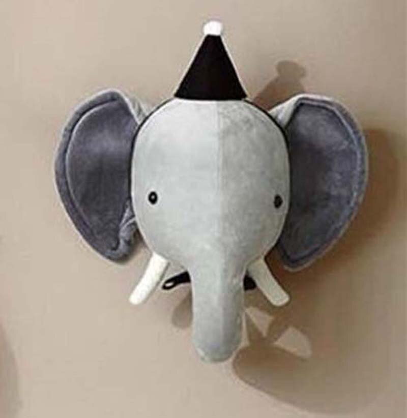 Têtes d'animaux en peluche, décoration murale d'éléphant et de licorne pour enfants, jouets en peluche pour bébés filles, anniversaire de noël, décoration de chambre d'enfant: Elephant with hat