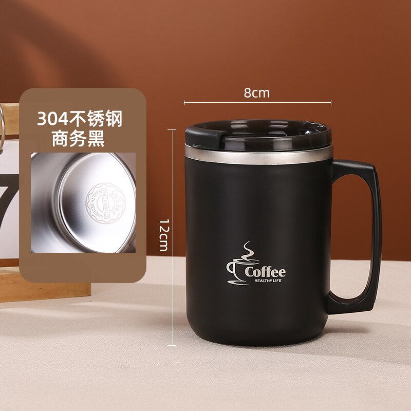 Copo de café de leite de aço inoxidável parede dupla térmica isolada copos de água e canecas de metal caneca de café: Preto