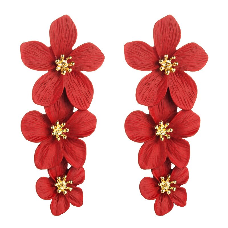 Women's Graceful Layers Floral Stud Earrings 2022 Joker Alloy Earring Lady Big Name Red Ear Accessories Jewelry Female: Red