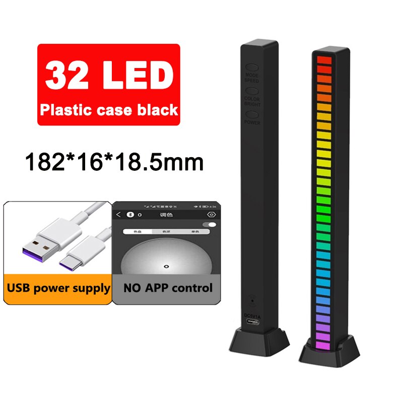 Rgb Sound Control Led Light Control Pickup Voice Activated Ritme Lichten Kleur Ambient 32 Bit Muziek Indicator Auto Desktop: Black