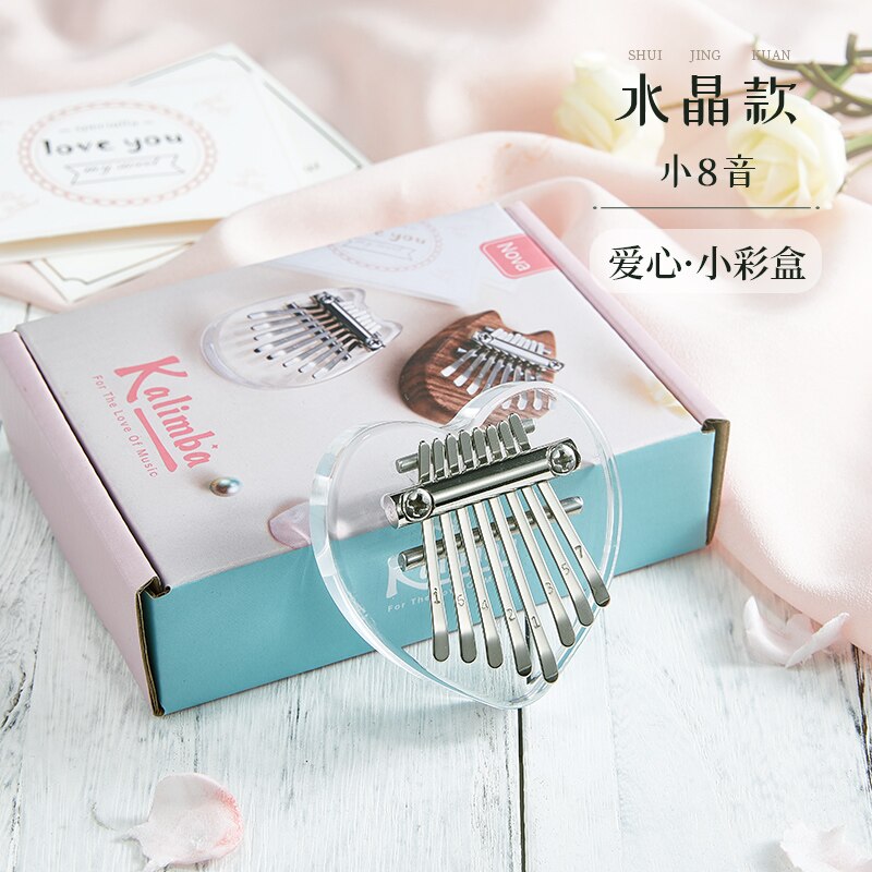 Kalimba duimharp karin bach mini vingerpiano draagbare 8- tonige dubbele vingerpiano kristallen kaart lymfe: Liefde transparant