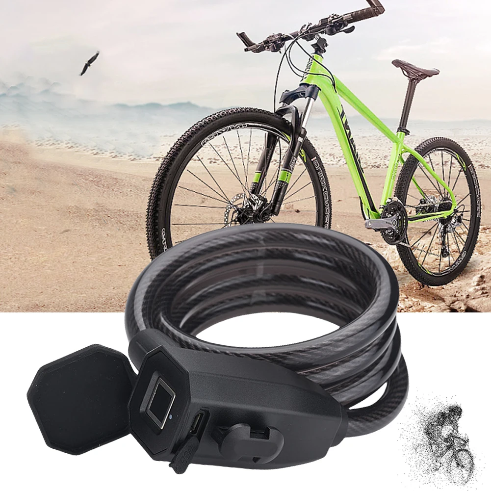 Fingerabdruck-Fahrradschloss, 1200 mm lang, wasserdicht, Diebstahlschutz, USB-Aufladung, MTB, Rennrad, Fingerabdruckschloss für Elektrofahrrad, Rolle